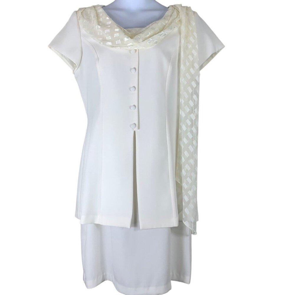 Vintage Dress Size 16 Ultra Dress New York Ivory Short Sleeved Shawl Scarf NEW